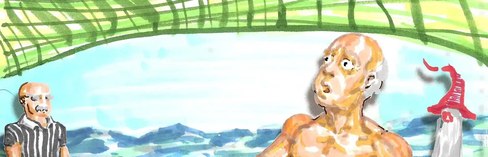 Retired Men's Nude Beach Volleyball League background